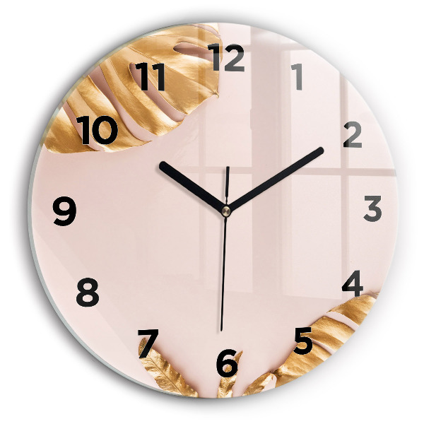 Wanduhr rund mit motiv Goldene tropische Blätter