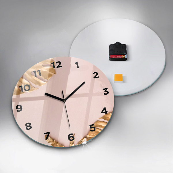 Wanduhr rund mit motiv Goldene tropische Blätter