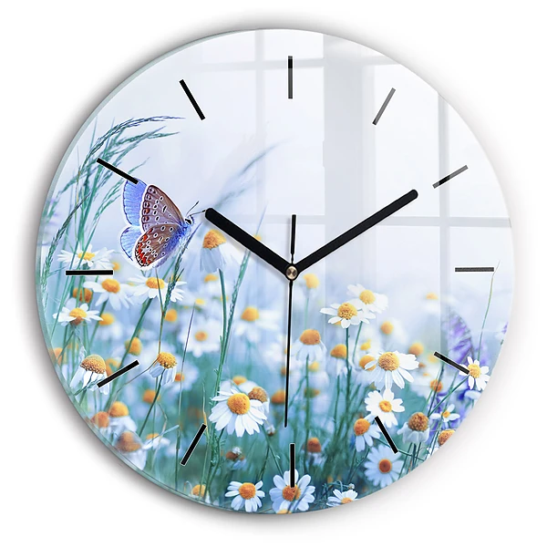 Wanduhr glas rund Schmetterling auf einer Wiese