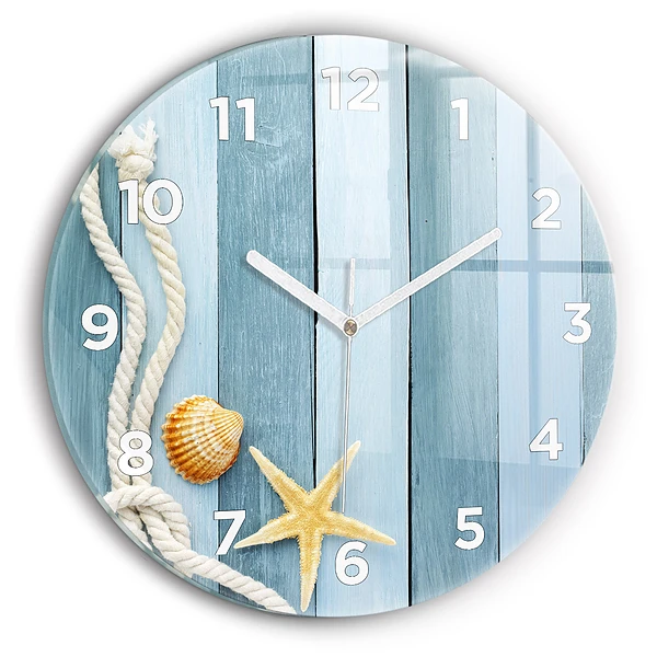 Wanduhr rund mit motiv Bohlenstreifen und Muschel