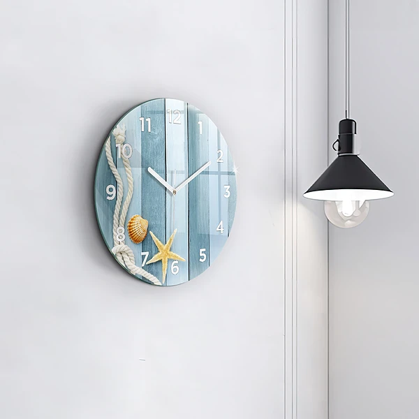 Wanduhr rund mit motiv Bohlenstreifen und Muschel