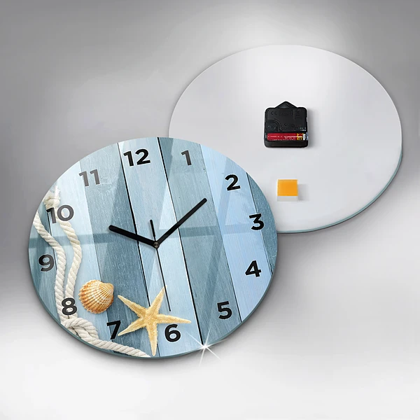 Wanduhr rund mit motiv Bohlenstreifen und Muschel