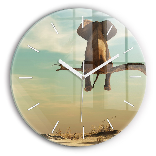 Wanduhr glas rund Elefant in einem Baum