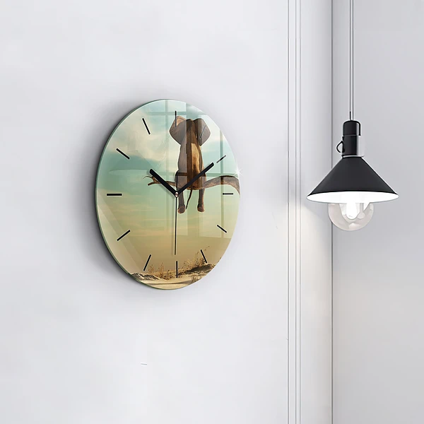 Wanduhr glas rund Elefant in einem Baum