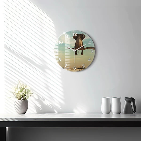 Wanduhr glas rund Elefant in einem Baum