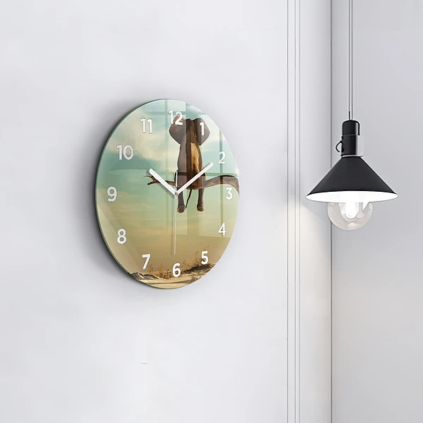 Wanduhr glas rund Elefant in einem Baum