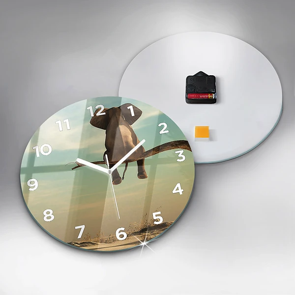 Wanduhr glas rund Elefant in einem Baum