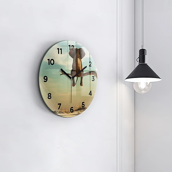Wanduhr glas rund Elefant in einem Baum