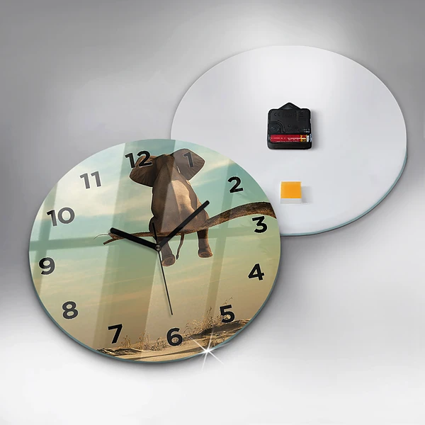 Wanduhr glas rund Elefant in einem Baum