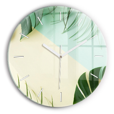 Wanduhr rund Monstera-Blätter