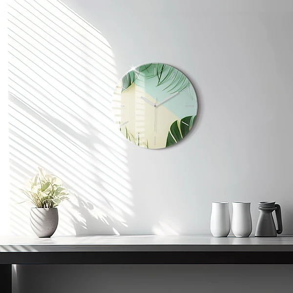 Wanduhr rund Monstera-Blätter