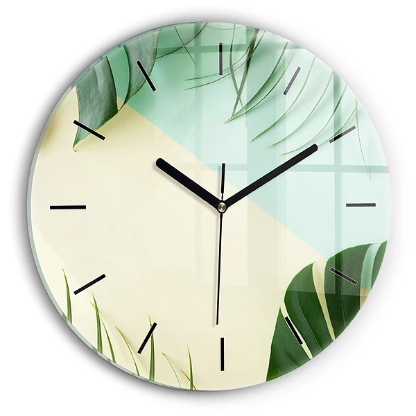 Wanduhr rund Monstera-Blätter