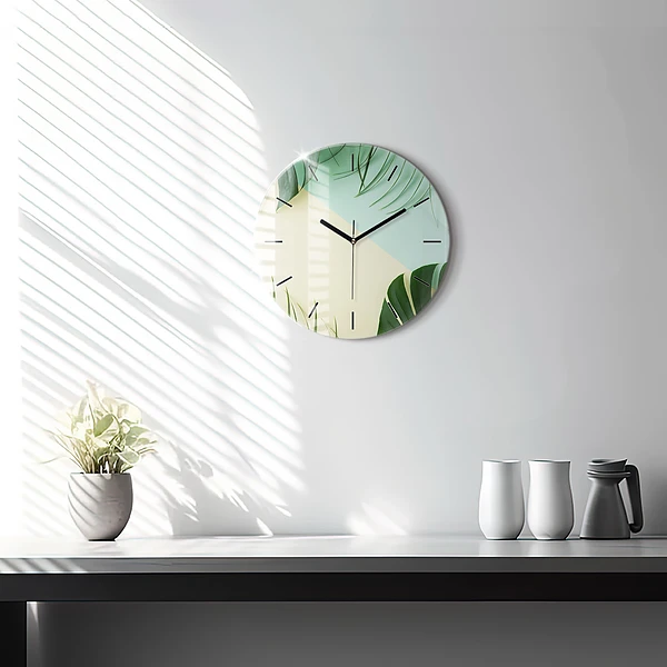 Wanduhr rund Monstera-Blätter