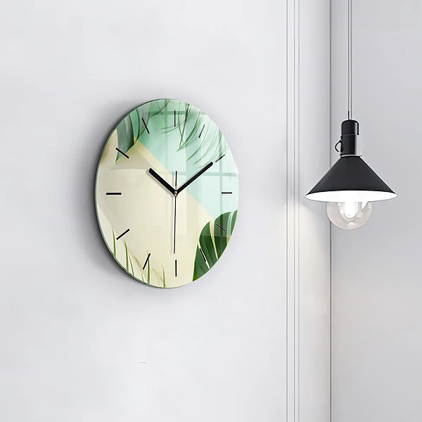 Wanduhr rund Monstera-Blätter