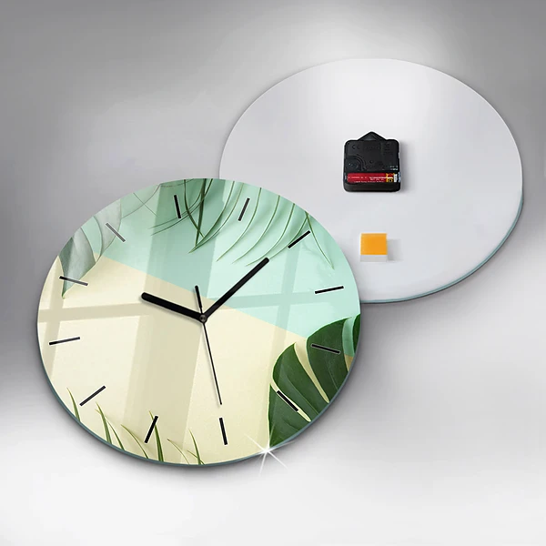 Wanduhr rund Monstera-Blätter