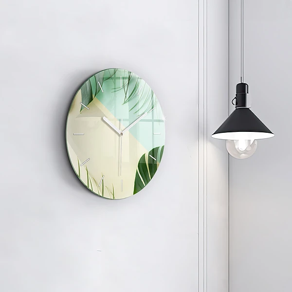 Wanduhr rund Monstera-Blätter