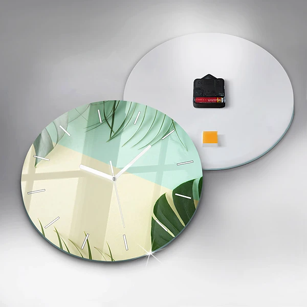 Wanduhr rund Monstera-Blätter