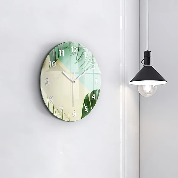 Wanduhr rund Monstera-Blätter