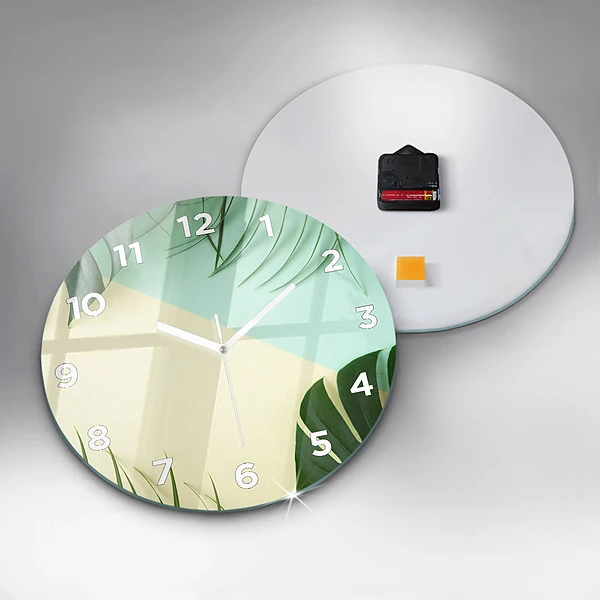 Wanduhr rund Monstera-Blätter