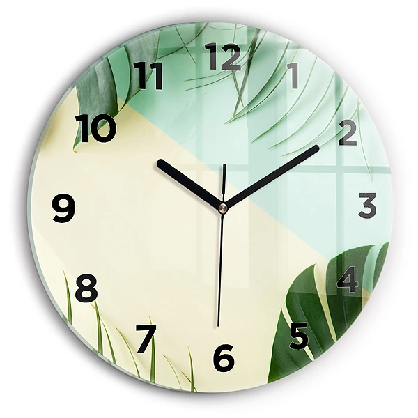 Wanduhr rund Monstera-Blätter