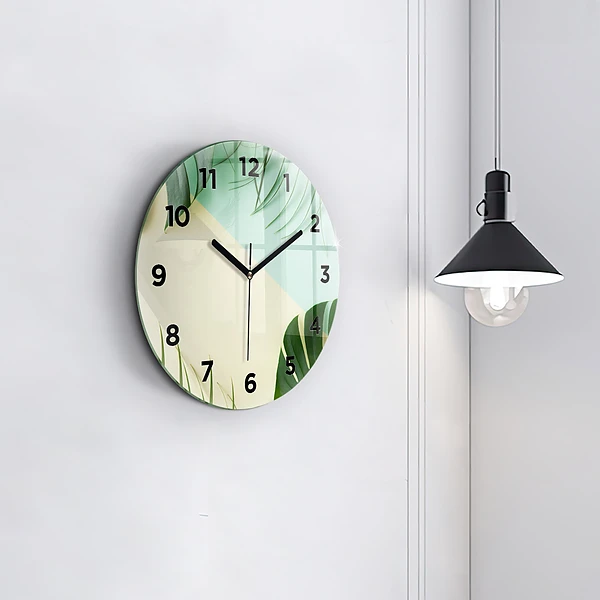 Wanduhr rund Monstera-Blätter
