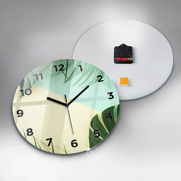 Wanduhr rund Monstera-Blätter
