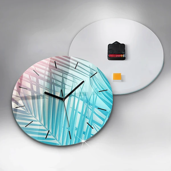 Wanduhr glas rund Tropische Palme