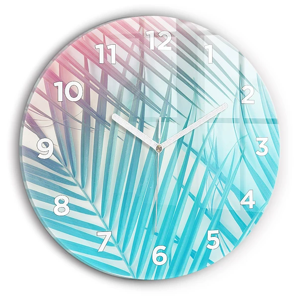Wanduhr glas rund Tropische Palme