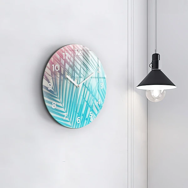 Wanduhr glas rund Tropische Palme
