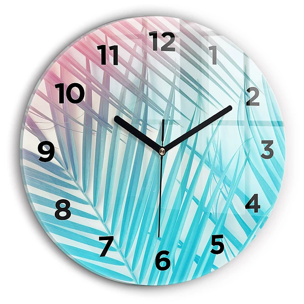 Wanduhr glas rund Tropische Palme