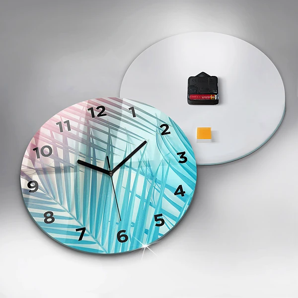 Wanduhr glas rund Tropische Palme