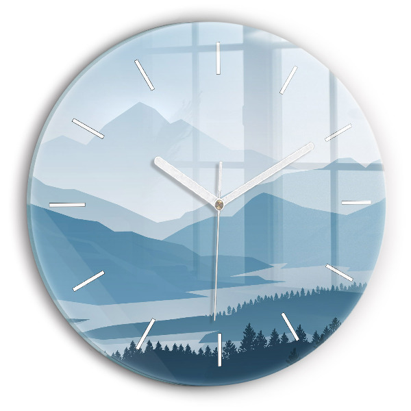 Wanduhr rund Bergige Landschaft