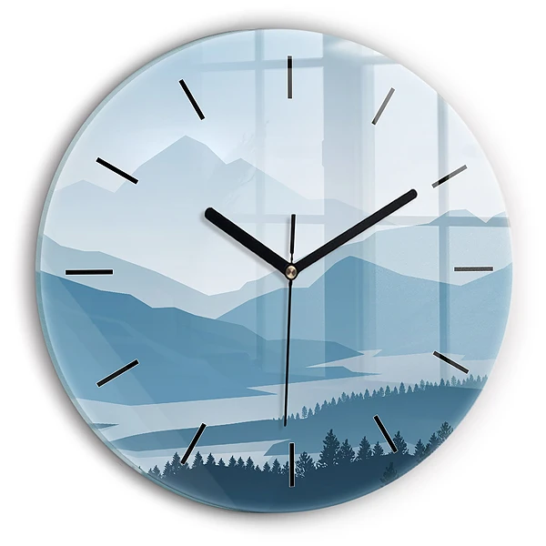 Wanduhr rund Bergige Landschaft