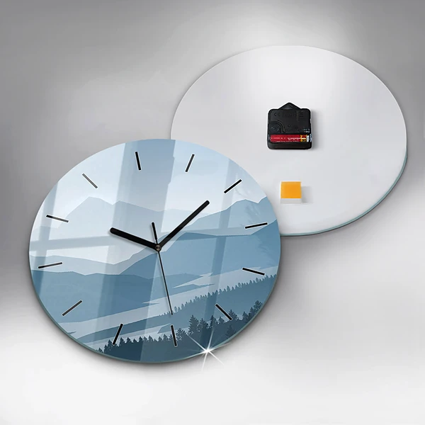 Wanduhr rund Bergige Landschaft