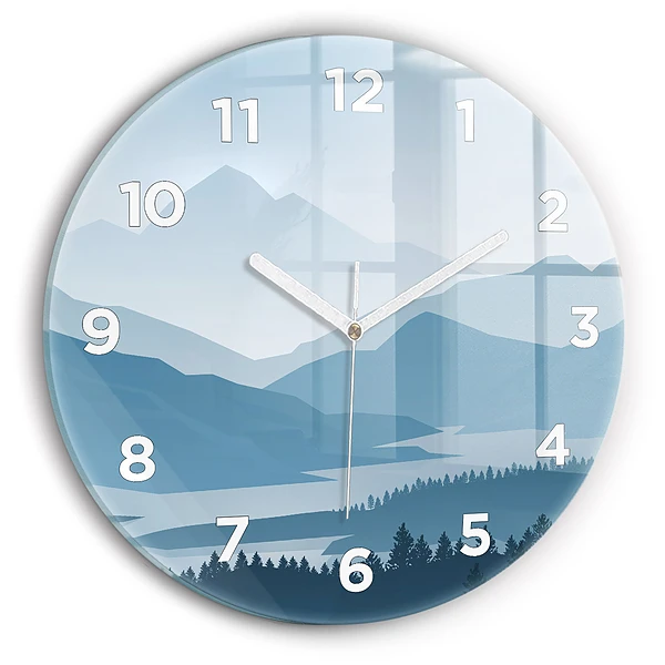 Wanduhr rund Bergige Landschaft