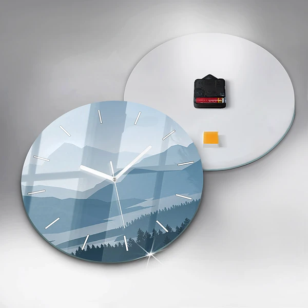 Wanduhr rund Bergige Landschaft