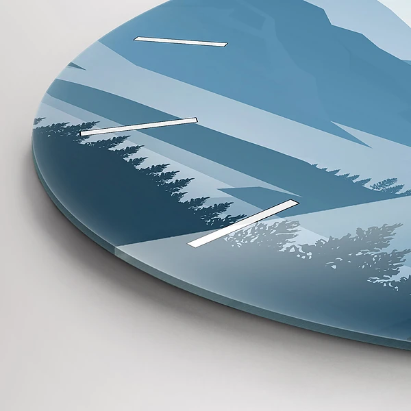 Wanduhr rund Bergige Landschaft
