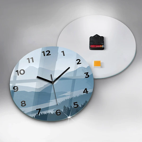 Wanduhr rund Bergige Landschaft