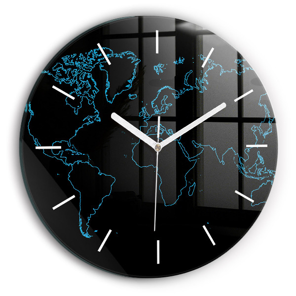 Wanduhr glas rund Konturen einer Weltkarte