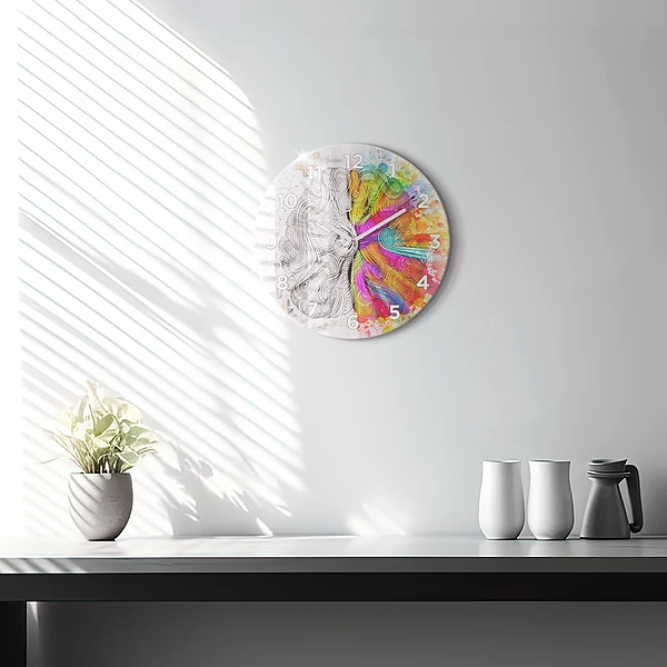 Wanduhr glas rund Abstraktes Gehirn