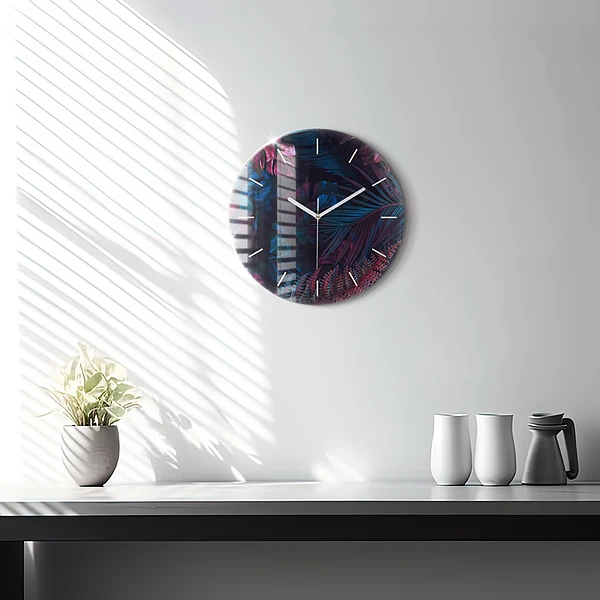 Wanduhr rund mit motiv Exotische Blumen