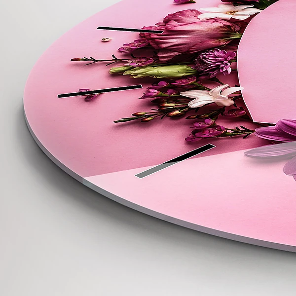 Wanduhr glas rund Herz aus Blumen