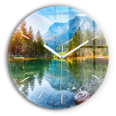 Wanduhr glas rund Fluss Berge Landschaft