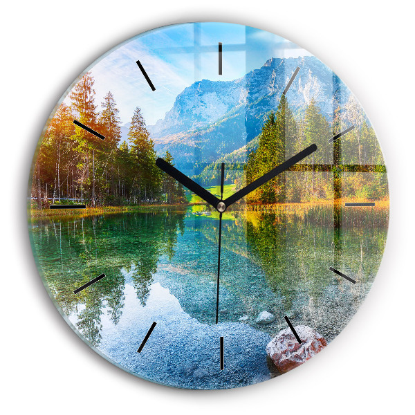 Wanduhr glas rund Fluss Berge Landschaft