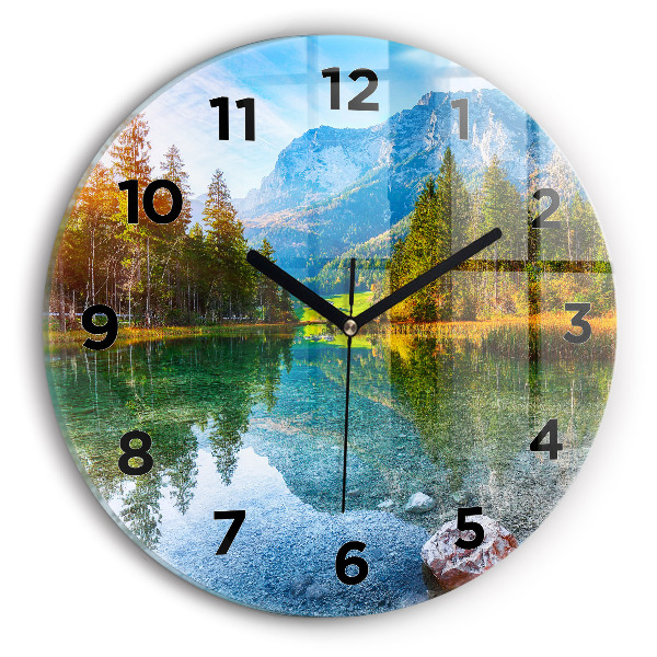 Wanduhr glas rund Fluss Berge Landschaft
