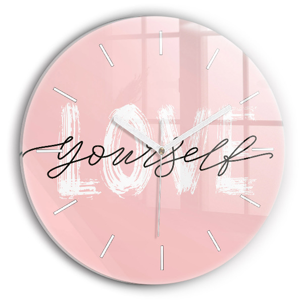 Wanduhr glas rund Liebe dich selbst Inschrift