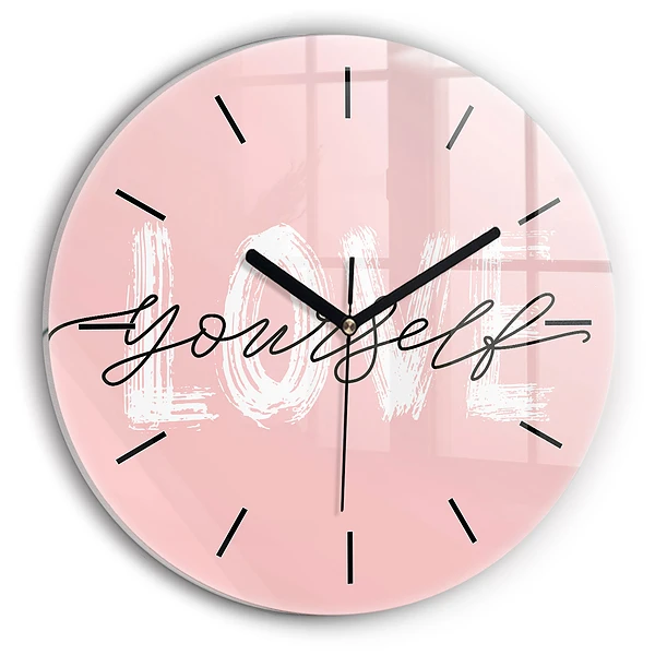 Wanduhr glas rund Liebe dich selbst Inschrift