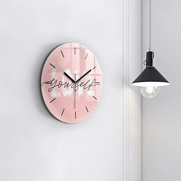 Wanduhr glas rund Liebe dich selbst Inschrift