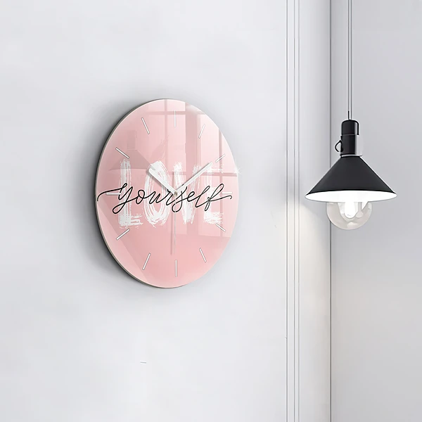 Wanduhr glas rund Liebe dich selbst Inschrift