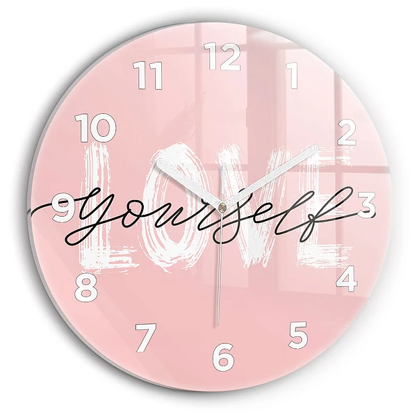 Wanduhr glas rund Liebe dich selbst Inschrift